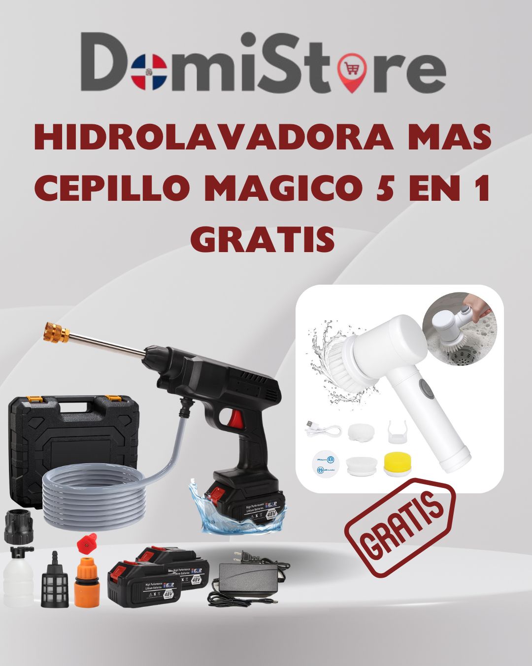 Compra la Hidrolavadora Inalambrica de alta presión y llévate el cepillo mágico 5 en 1 completamente GRATIS